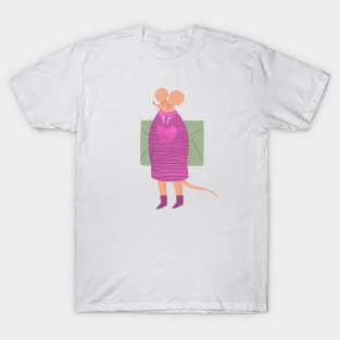 Cute girl mouse in pink dress with love letter T-Shirt